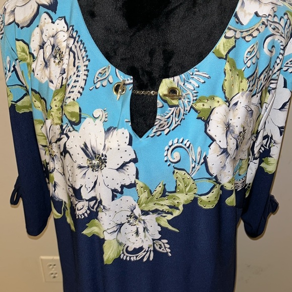 XL Pull Over Blue Multi- Color Printed Ankle Length Dress - Picture 2 of 7